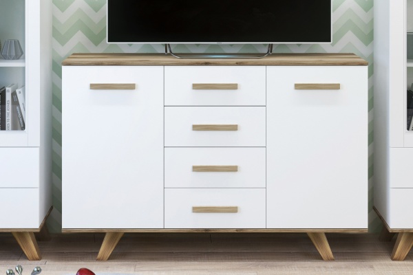 Комод большой с ящиками 135х40,4x89,6 белый Вега Скандинавия Кураж