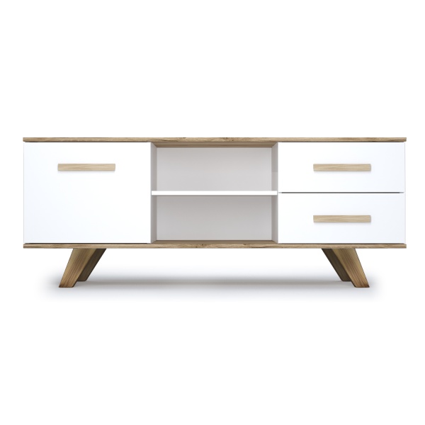 Тумба под телевизор с ящиками 135х40,4х53,6 белая Вега Скандинавия Кураж