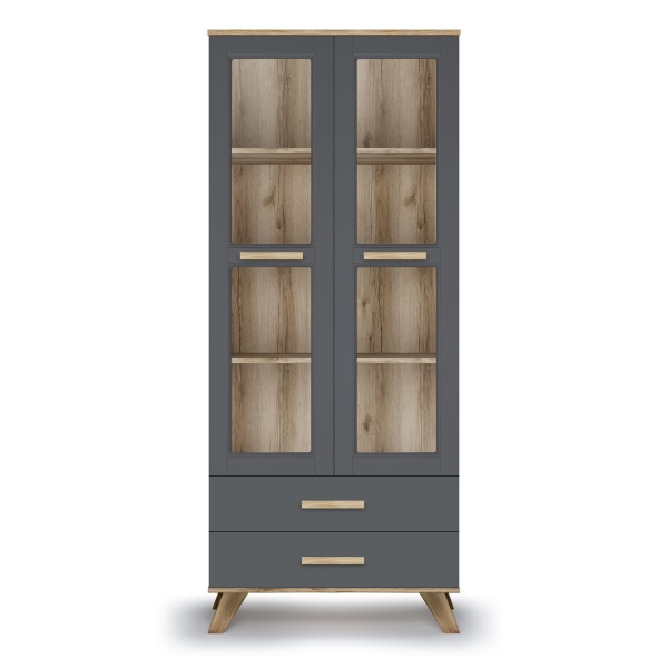 Шкаф - витрина со стеклом распашная 80х40,4х194 серая Вега Скандинавия Кураж