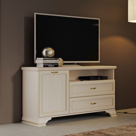 Тумба под телевизор с ящиками 130,4х38,3х64,6 бежевая Сиена Кураж