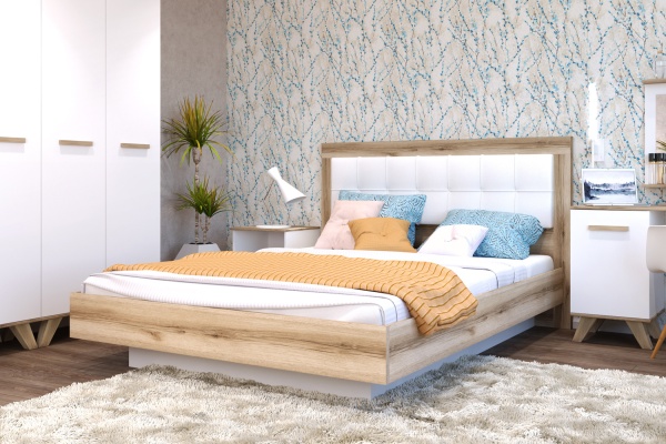 Двуспальная кровать - 5 с подъемным механизмом 160х200 белая Вега Скандинавия Кураж