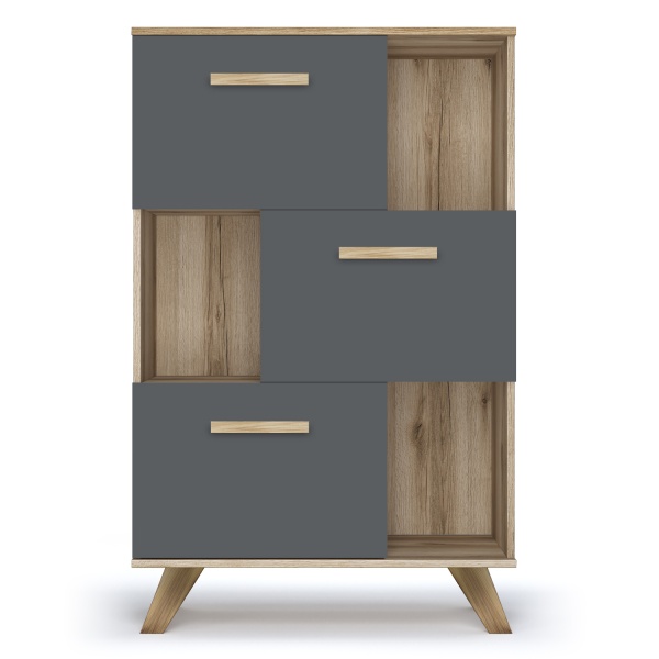 Комод с нишами 80х40,4x125,6 серый Вега Скандинавия Кураж