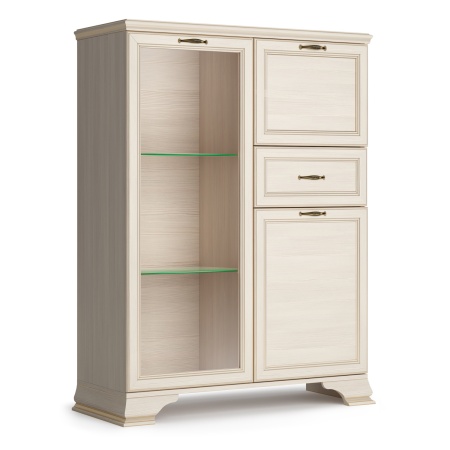 Шкаф - витрина со стеклом 94,4х38,3х126,1 бежевая Сиена Кураж