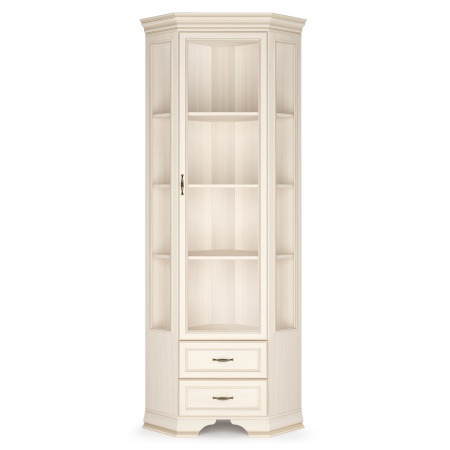 Шкаф - витрина угловая со стеклом 213х60х26,5 бежевая Сиена Кураж