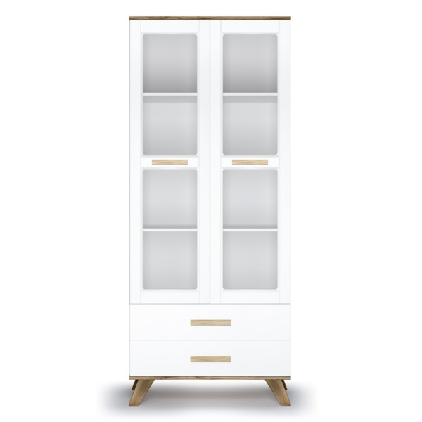 Шкаф - витрина со стеклом распашная 80х40,4х194 белая Вега Скандинавия Кураж