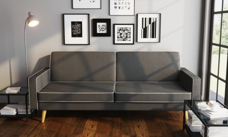 Диван трехместный с подушками  214х90х86 см серый  Жаккард UNO Grey, кант Жаккард UNO Silver BERUS FINSOFFA