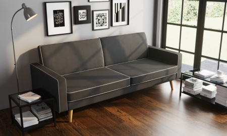 Диван трехместный с подушками  214х90х86 см серый  Жаккард UNO Grey, кант Жаккард UNO Silver BERUS FINSOFFA