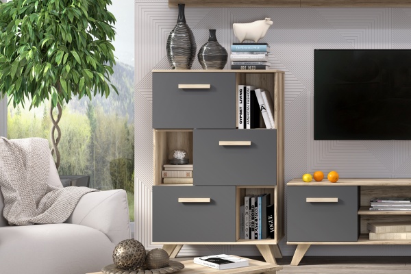 Комод с нишами 80х40,4x125,6 серый Вега Скандинавия Кураж