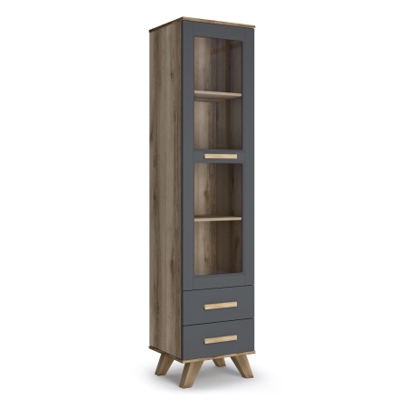 Шкаф - витрина со стеклом 45х40,4х194 серая Вега Скандинавия Кураж