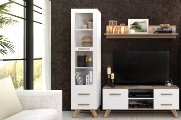 Шкаф - витрина со стеклом 45х40,4х194 белая Вега Скандинавия Кураж