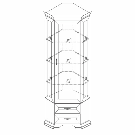 Шкаф - витрина угловая со стеклом 213х60х26,5 бежевая Сиена Кураж