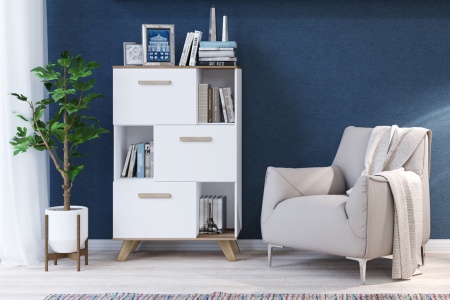 Комод с нишами 80х40,4x125,6 белый Вега Скандинавия Кураж