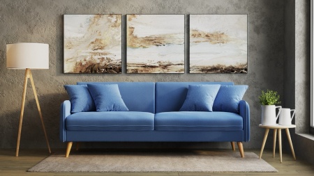 Диван трехместный с подушками 206х90х86 см синий  Велюр Priority 795 ANN FINSOFFA